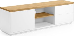 Abilen, TV-bord, moderne, nordisk by LaForma (H: 44 cm. B: 150 cm. L: 36 cm., Hvid/Natur)