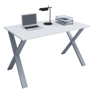Lona X-feet skrivebord - hvid træ og sølvgrå metal (140x50)