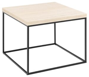 ACT NORDIC Barossa sofabord, kvadratisk - beige papir travertinlook og sort stål (60x60)
