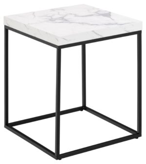 ACT NORDIC Barossa sofabord, kvadratisk - hvid papir Carrara marmorlook og sort stål (40x40)