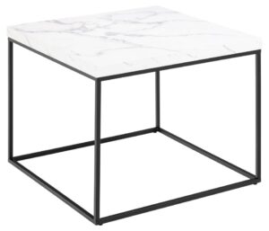 ACT NORDIC Barossa sofabord, kvadratisk - hvid papir Carrara marmorlook og sort stål (60x60)
