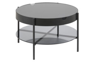 ACT NORDIC Tipton bakkebord - røgfarvet glas/sort metal, rund (Ø75)