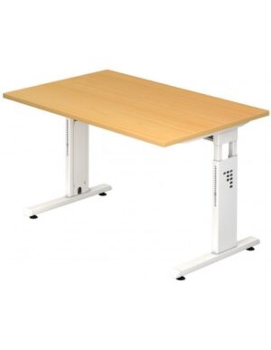 Hammer højdejusterbart skrivebord i stål og melamin H65 - 80 x 120 x 80 cm - Hvid/Bøg
