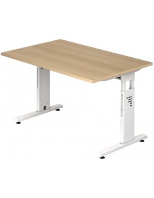 Hammer højdejusterbart skrivebord i stål og melamin H65 - 80 x 120 x 80 cm - Hvid/Eg