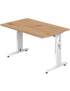 Hammer højdejusterbart skrivebord i stål og melamin H65 - 80 x 120 x 80 cm - Hvid/Vild eg
