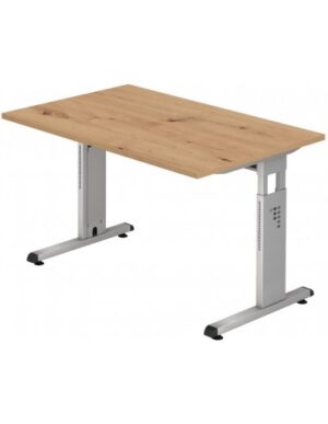 Hammer højdejusterbart skrivebord i stål og melamin H65 - 80 x 120 x 80 cm - Sølvgrå/Vild eg
