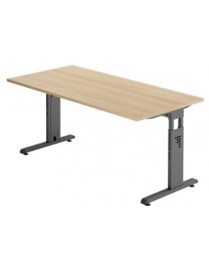 Hammer højdejusterbart skrivebord i stål og melamin H65 - 80 x 160 x 80 cm - Grafitgrå/Eg