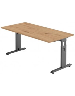 Hammer højdejusterbart skrivebord i stål og melamin H65 - 80 x 160 x 80 cm - Grafitgrå/Vild eg