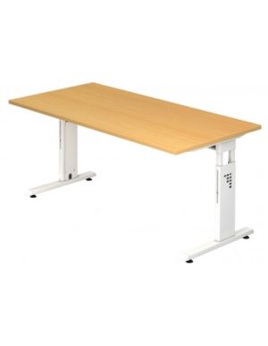 Hammer højdejusterbart skrivebord i stål og melamin H65 - 80 x 160 x 80 cm - Hvid/Bøg