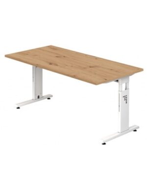 Hammer højdejusterbart skrivebord i stål og melamin H65 - 80 x 160 x 80 cm - Hvid/Vild eg