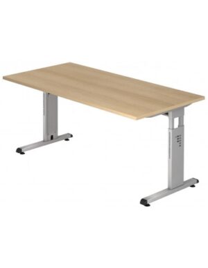Hammer højdejusterbart skrivebord i stål og melamin H65 - 80 x 160 x 80 cm - Sølvgrå/Eg