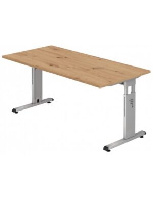 Hammer højdejusterbart skrivebord i stål og melamin H65 - 80 x 160 x 80 cm - Sølvgrå/Vild eg