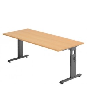 Hammer højdejusterbart skrivebord i stål og melamin H65 - 80 x 180 x 80 cm - Grafitgrå/Bøg