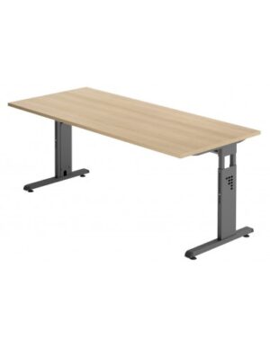 Hammer højdejusterbart skrivebord i stål og melamin H65 - 80 x 180 x 80 cm - Grafitgrå/Eg