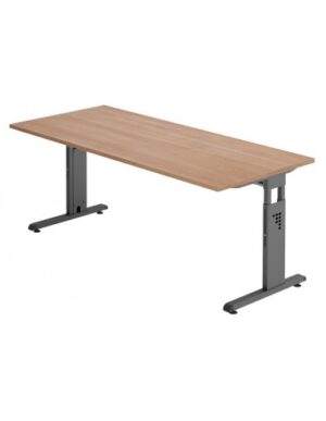 Hammer højdejusterbart skrivebord i stål og melamin H65 - 80 x 180 x 80 cm - Grafitgrå/Nød