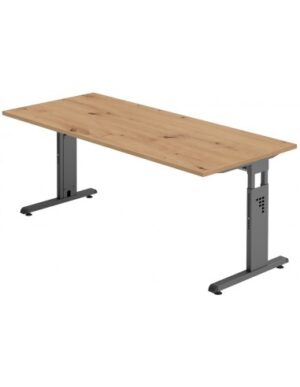 Hammer højdejusterbart skrivebord i stål og melamin H65 - 80 x 180 x 80 cm - Grafitgrå/Vild eg