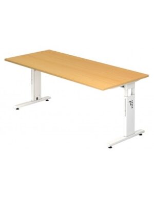 Hammer højdejusterbart skrivebord i stål og melamin H65 - 80 x 180 x 80 cm - Hvid/Bøg