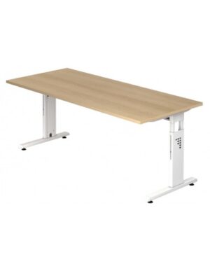 Hammer højdejusterbart skrivebord i stål og melamin H65 - 80 x 180 x 80 cm - Hvid/Eg