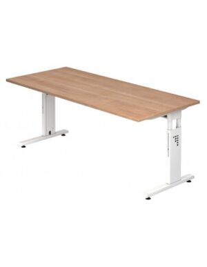 Hammer højdejusterbart skrivebord i stål og melamin H65 - 80 x 180 x 80 cm - Hvid/Nød