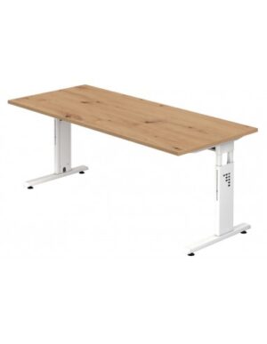 Hammer højdejusterbart skrivebord i stål og melamin H65 - 80 x 180 x 80 cm - Hvid/Vild eg