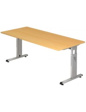 Hammer højdejusterbart skrivebord i stål og melamin H65 - 80 x 180 x 80 cm - Sølvgrå/Bøg