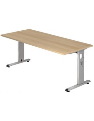 Hammer højdejusterbart skrivebord i stål og melamin H65 - 80 x 180 x 80 cm - Sølvgrå/Eg