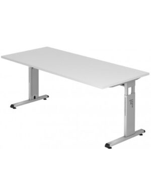 Hammer højdejusterbart skrivebord i stål og melamin H65 - 80 x 180 x 80 cm - Sølvgrå/Hvid