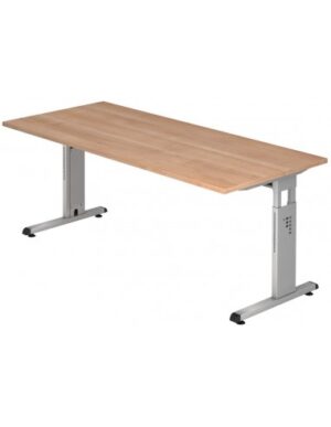 Hammer højdejusterbart skrivebord i stål og melamin H65 - 80 x 180 x 80 cm - Sølvgrå/Nød