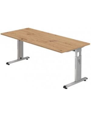 Hammer højdejusterbart skrivebord i stål og melamin H65 - 80 x 180 x 80 cm - Sølvgrå/Vild eg