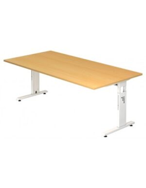 Hammer højdejusterbart skrivebord i stål og melamin H65 - 80 x 200 x 100 cm - Hvid/Bøg