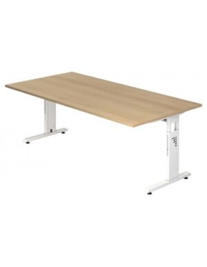 Hammer højdejusterbart skrivebord i stål og melamin H65 - 80 x 200 x 100 cm - Hvid/Eg