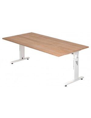 Hammer højdejusterbart skrivebord i stål og melamin H65 - 80 x 200 x 100 cm - Hvid/Nød