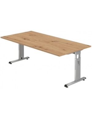 Hammer højdejusterbart skrivebord i stål og melamin H65 - 80 x 200 x 100 cm - Sølvgrå/Vild eg