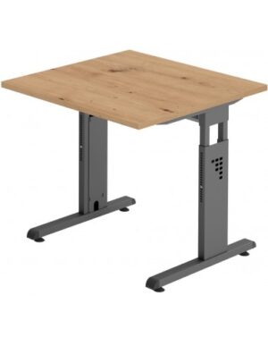 Hammer højdejusterbart skrivebord i stål og melamin H65 - 80 x 80 x 80 cm - Grafitgrå/Vild eg