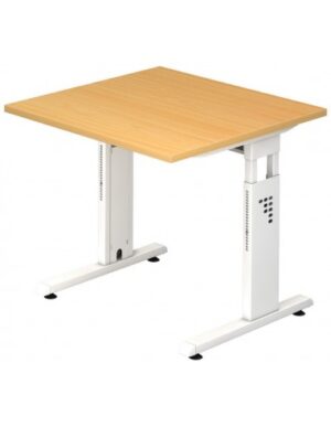 Hammer højdejusterbart skrivebord i stål og melamin H65 - 80 x 80 x 80 cm - Hvid/Bøg