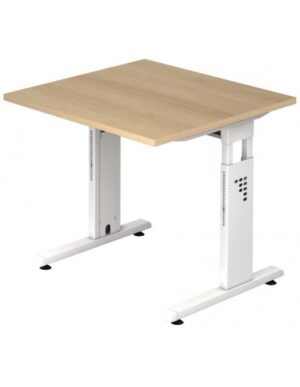 Hammer højdejusterbart skrivebord i stål og melamin H65 - 80 x 80 x 80 cm - Hvid/Eg