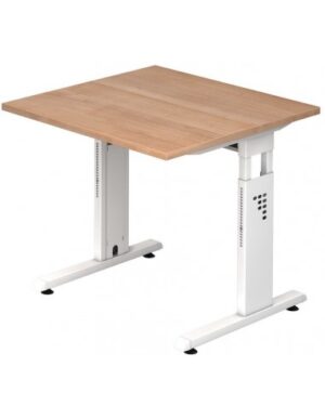 Hammer højdejusterbart skrivebord i stål og melamin H65 - 80 x 80 x 80 cm - Hvid/Nød