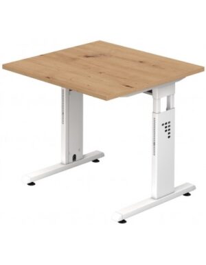 Hammer højdejusterbart skrivebord i stål og melamin H65 - 80 x 80 x 80 cm - Hvid/Vild eg