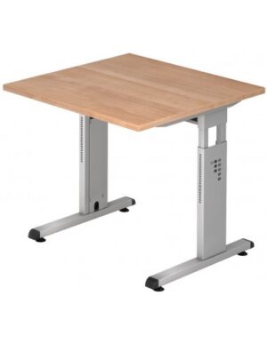 Hammer højdejusterbart skrivebord i stål og melamin H65 - 80 x 80 x 80 cm - Sølvgrå/Nød
