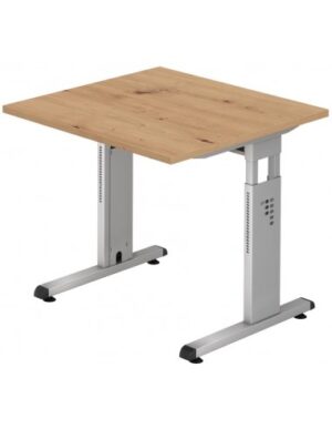Hammer højdejusterbart skrivebord i stål og melamin H65 - 80 x 80 x 80 cm - Sølvgrå/Vild eg