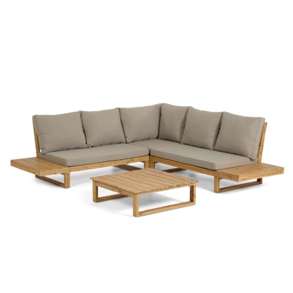 LAFORMA Flaviina 5 pers. havesofa, m. hynder og havebord - beige stof og natur akacietræ