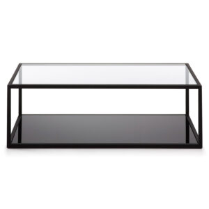 LAFORMA Greenhill sofabord, m. hylde - klar glas og sort stål (110x60)