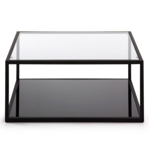 LAFORMA Greenhill sofabord, m. hylde - klar glas og sort stål (80x80)