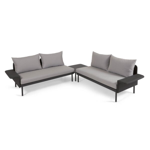 LAFORMA Zaltana udendørs hjørnesofa, m. stofhynder - sort aluminium og PVC