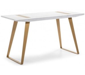 Skrivebord i metal og træ 140 x 60 cm - Antik hvid/Antik guld