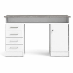 TVILUM Function Plus skrivebord, m. 1 låge, 1 rum og 4 skuffer - grå/hvid folie og melamin (126x55)