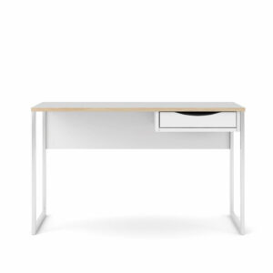 TVILUM Function Plus skrivebord, m. skuffe - hvid folie og hvid stål (130x48,4)