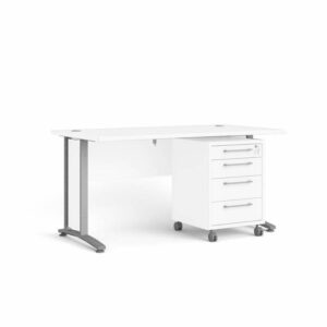 Tvilum Prima Komb. skrivebord - 150 cm - hvid / metal