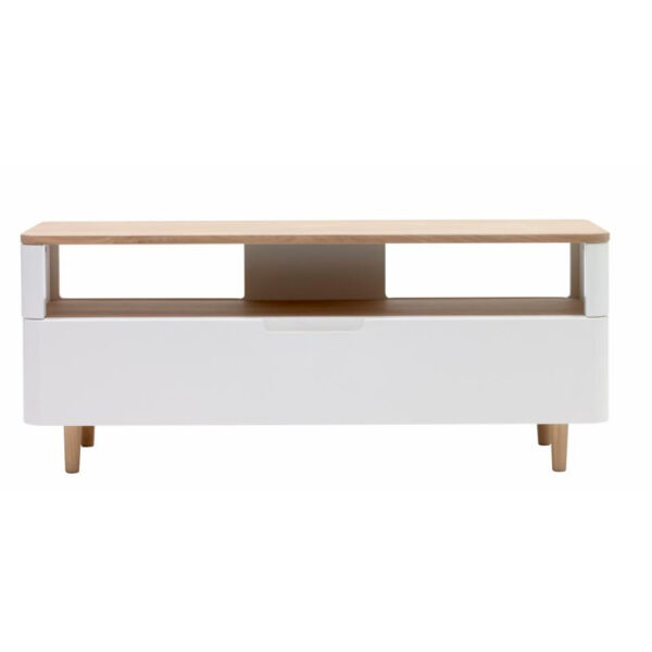 UNIQUE FURNITURE Amalfi TV-bord, m. 1 skuffe - hvid MDF og hvidolieret egefinér/eg (120x40)