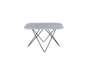 VENTURE DESIGN Tristar sofabord, kvadratisk - hvid marmoreret glas og sort stål (80x80)